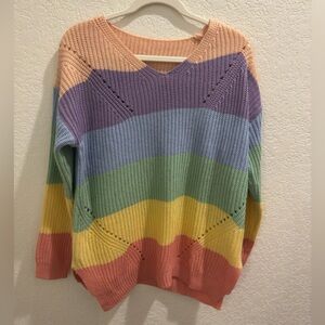 Colorful pastel Striped Women's v neck Sweater